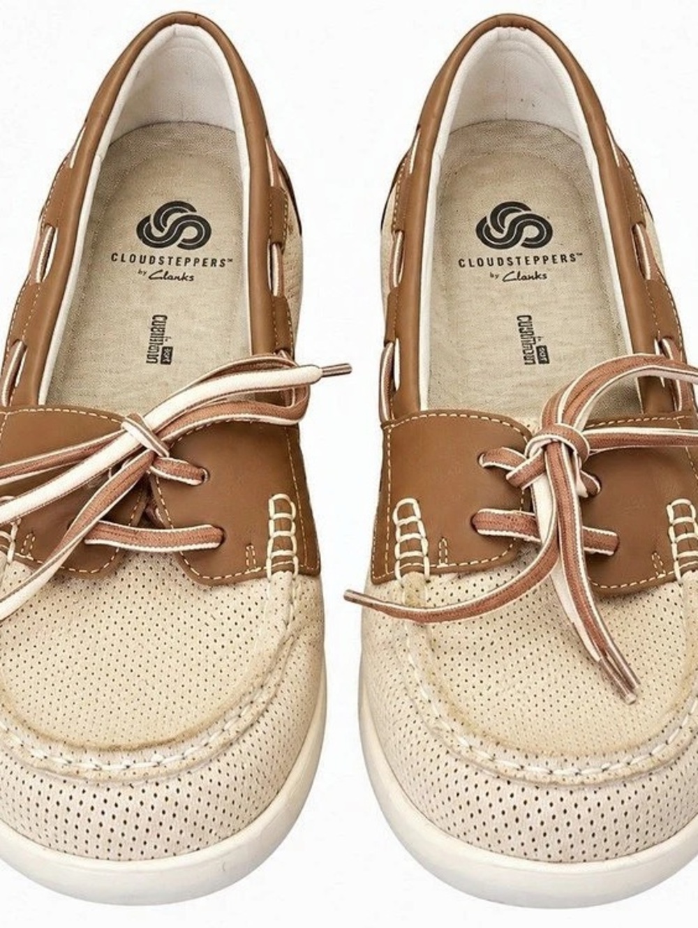 Clarks CloudSteppers Women's Casual Boat Shoes Brown Cream US 7.5